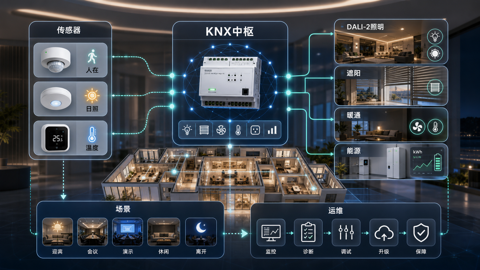 KNX DALI-2 传感器照明集成信息图
