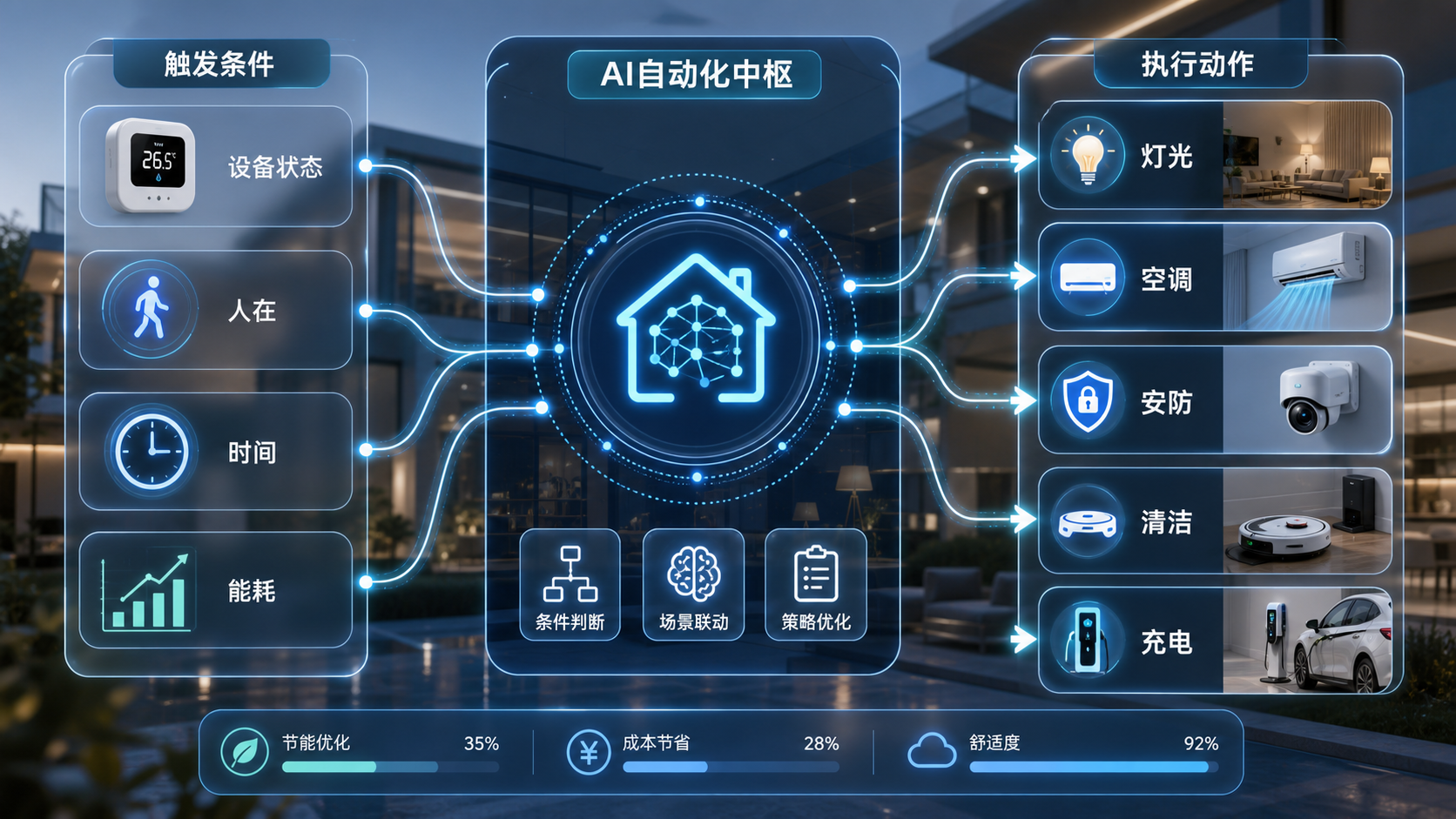 实时自动化与 AI 家庭中枢信息图